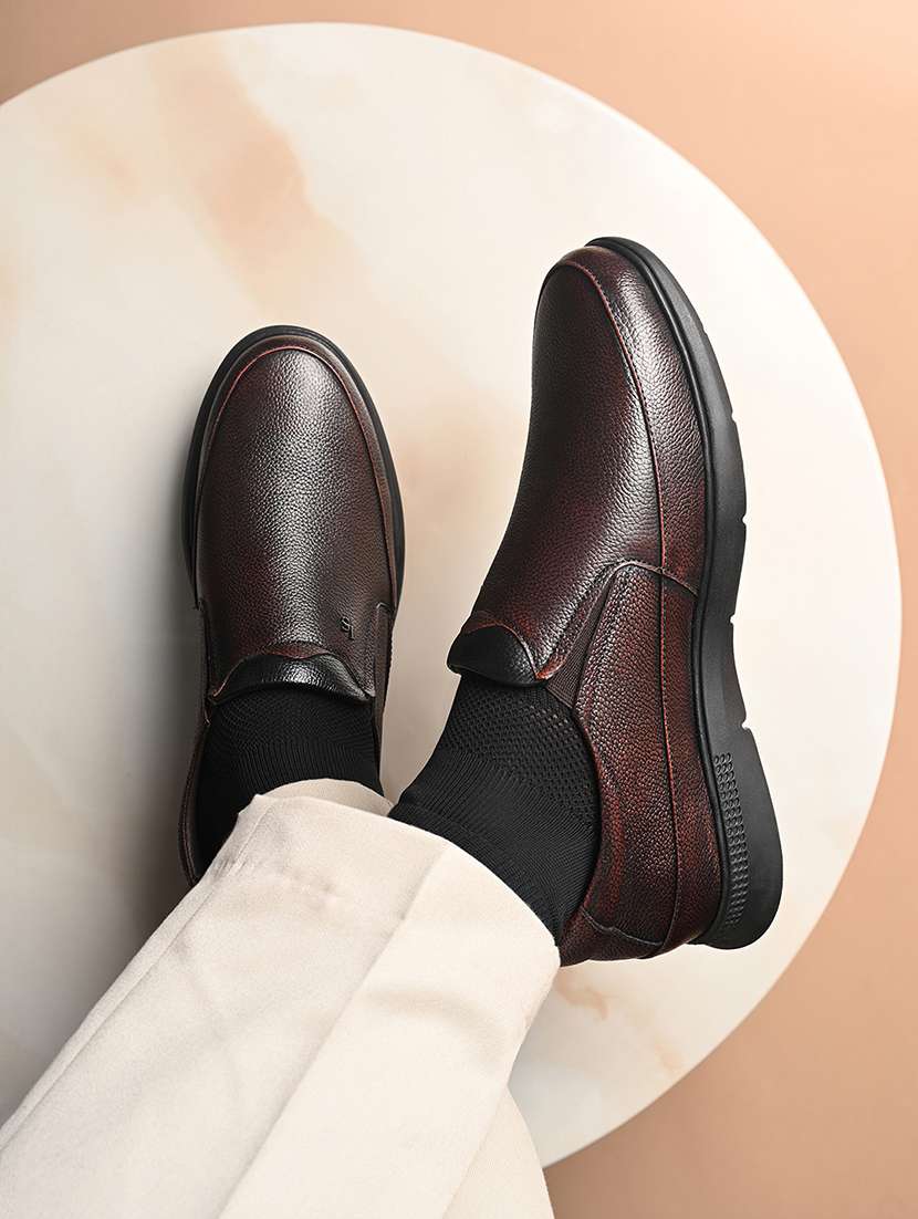 men brown slip on formal shoe