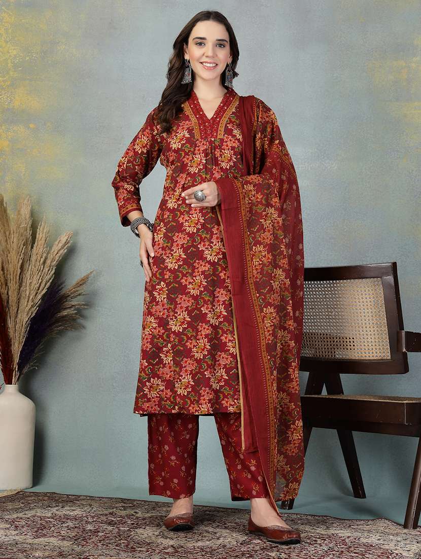 women three quarter sleeve kurta pant with dupatta set