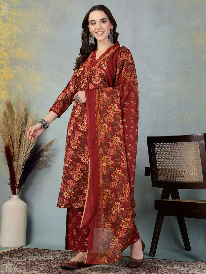 women three quarter sleeve kurta pant with dupatta set - 21956974 -  Standard Image - 1