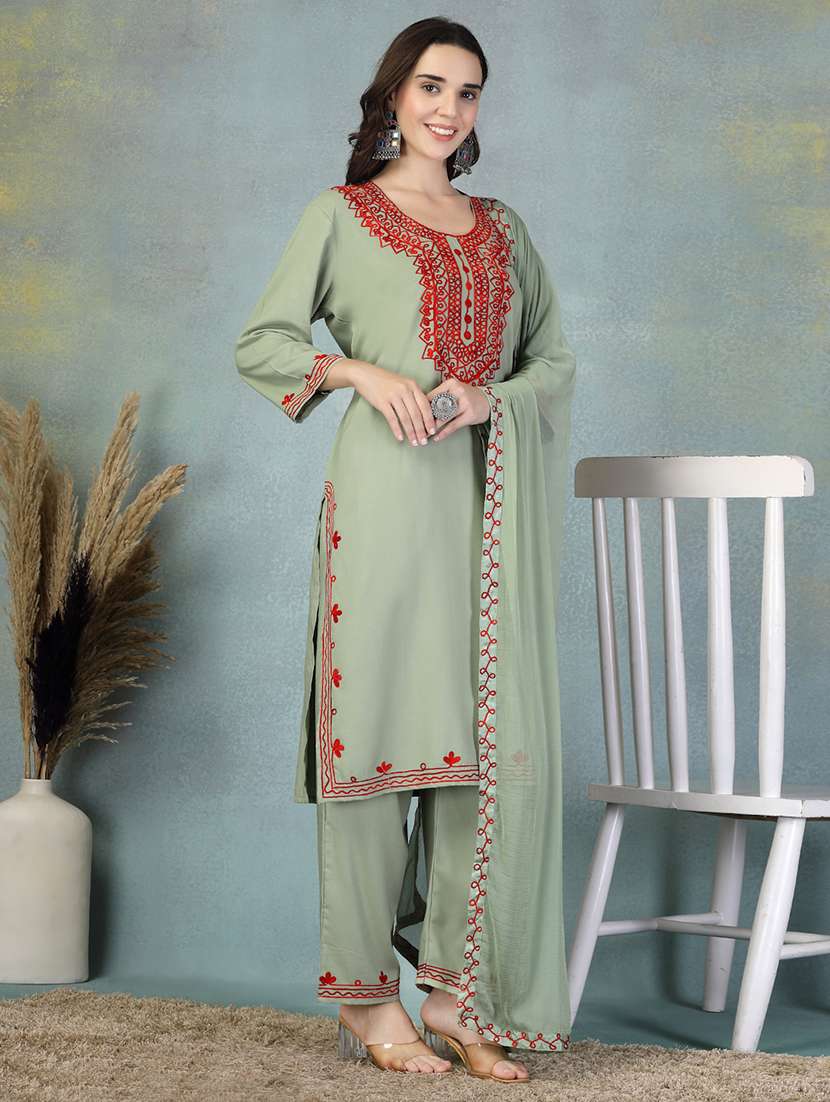 women three quarter sleeve kurta pant with dupatta set - 21956982 - Standard Image - 1