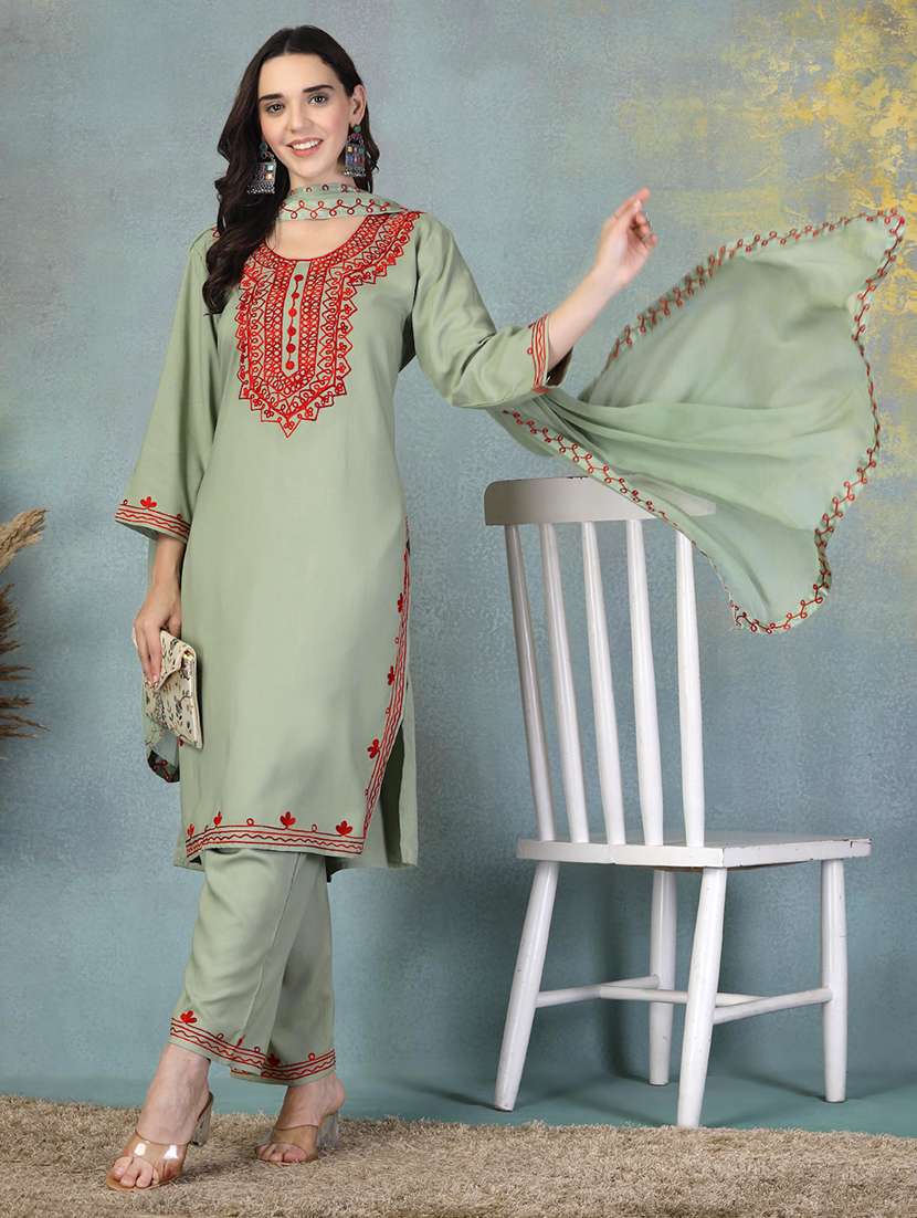women three quarter sleeve kurta pant with dupatta set - 21956982 - Standard Image - 4