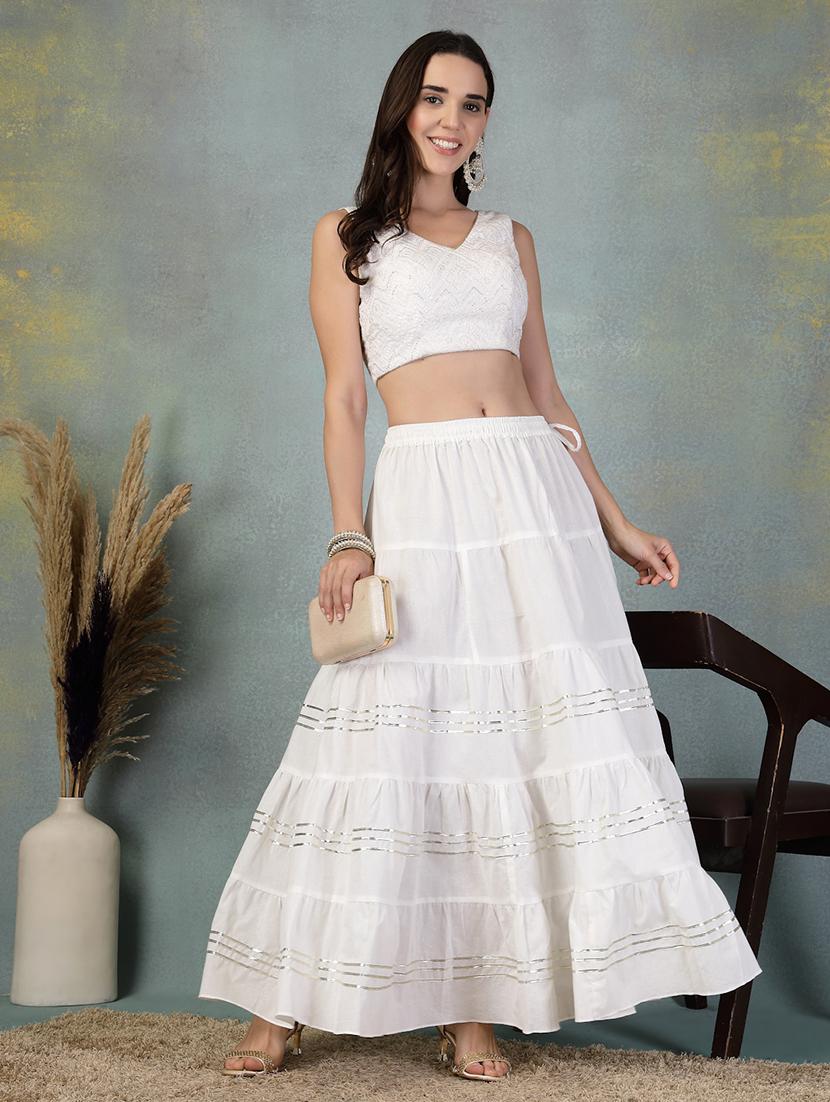 white cotton blend tiered maxi skirt - 21956991 - Standard Image - 4