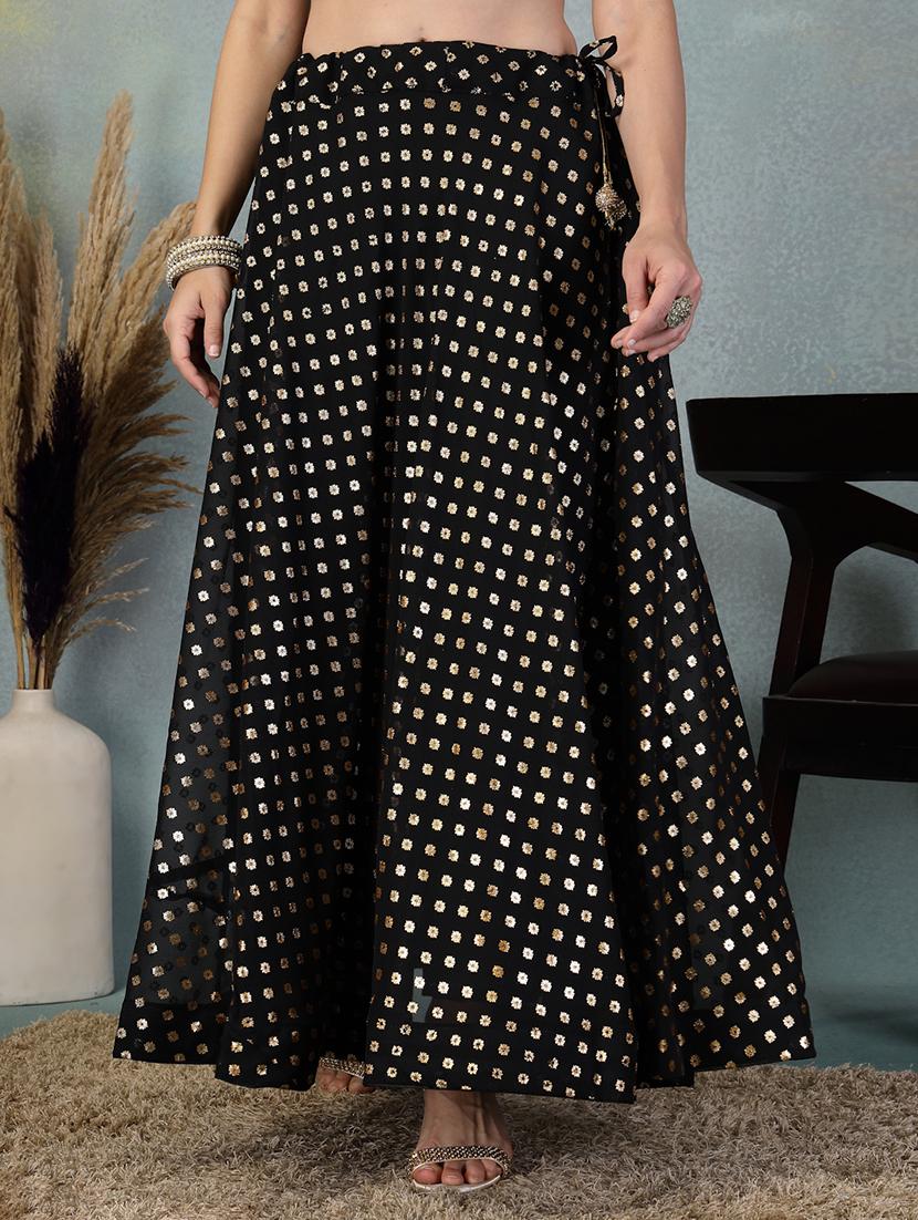 printed black and gold festive maxi skirt - 21956992 -  Standard Image - 1