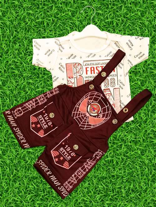 boys printed t-shirt & dungaree casual wear set