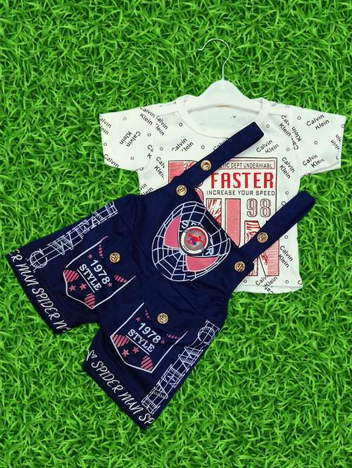 boys printed t-shirt & dungaree casual wear set