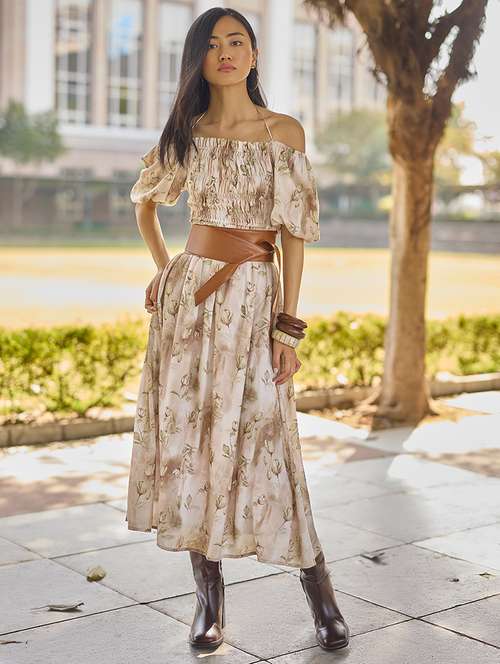 women floral print pufff sleeve fit & flare dress - 21957002 - Standard Image - 0