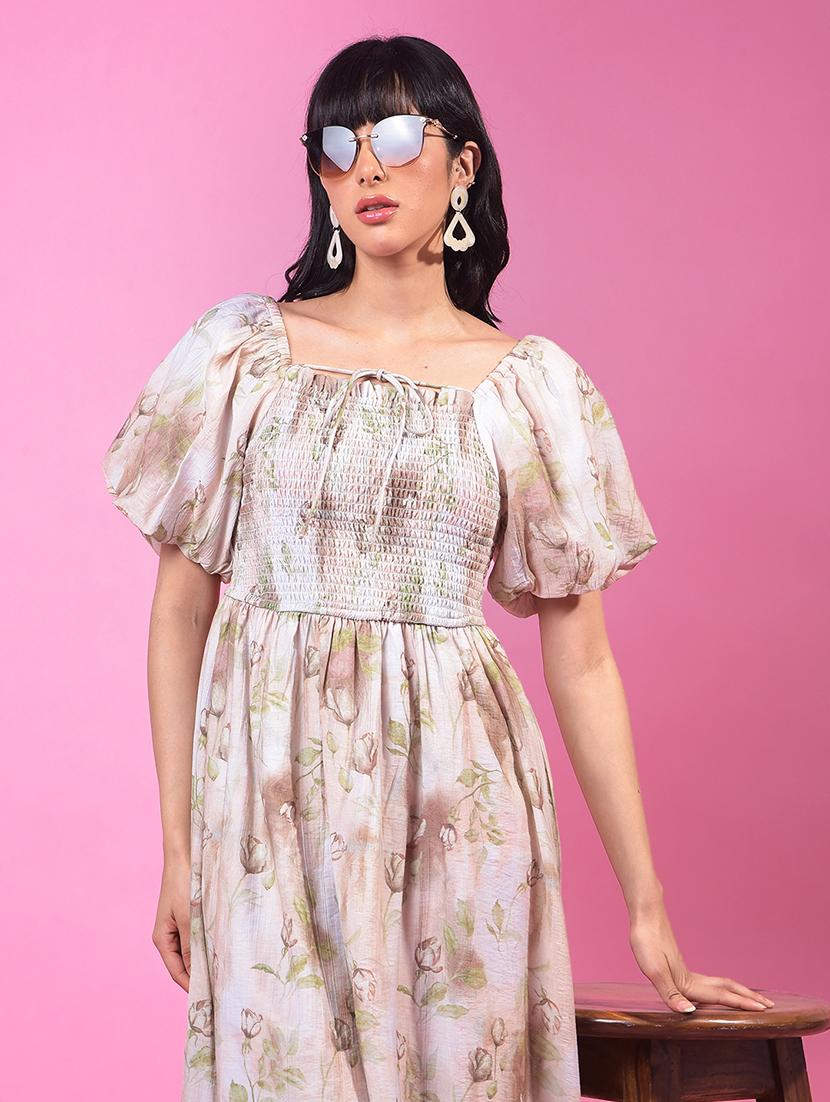 women floral print pufff sleeve fit & flare dress - 21957002 -  Standard Image - 1
