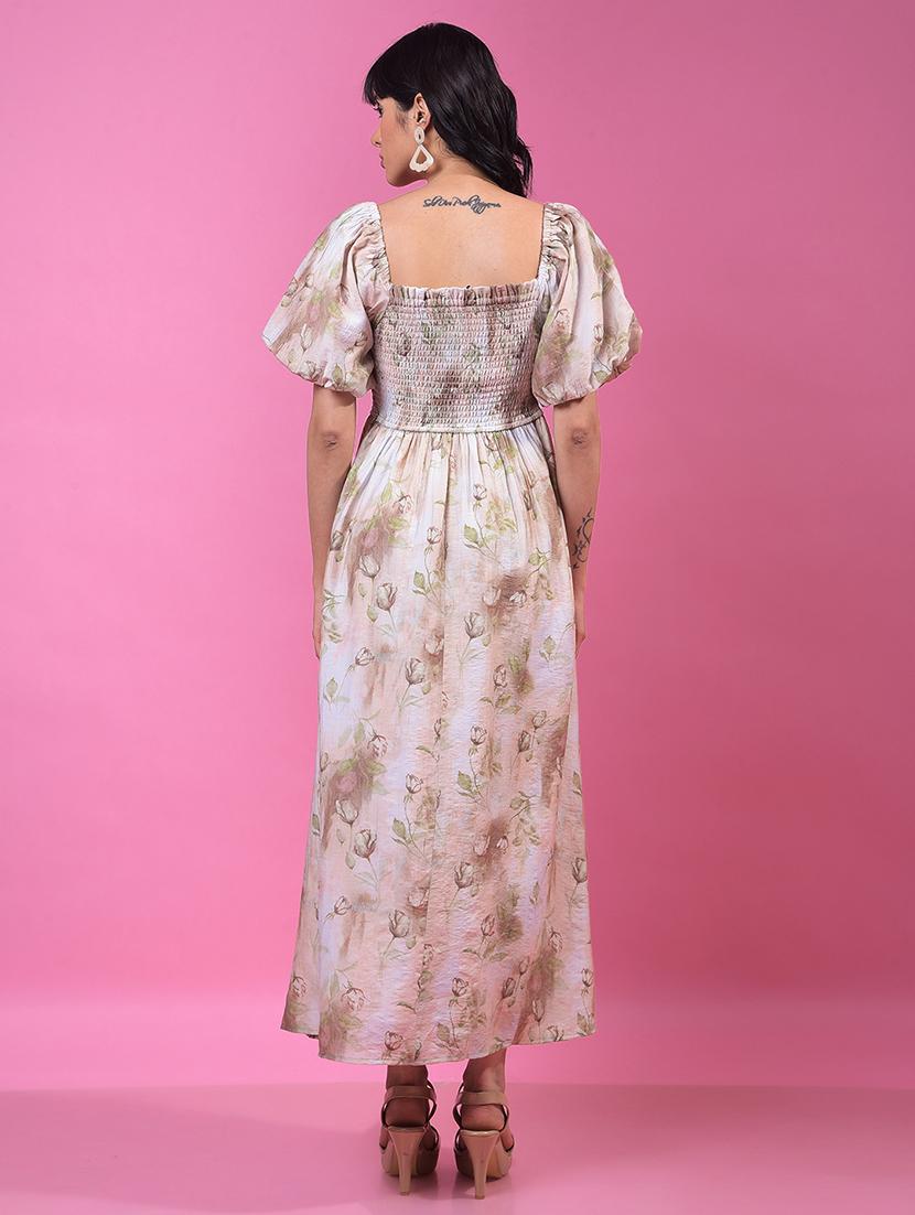 women floral print pufff sleeve fit & flare dress - 21957002 - Standard Image - 4
