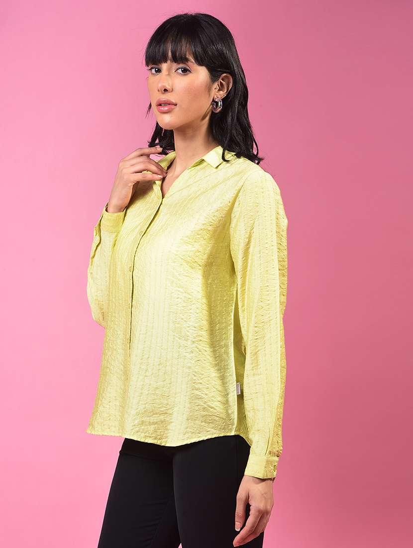 women solid collared long slevee regular fit shirt - 21957009 -  Standard Image - 1