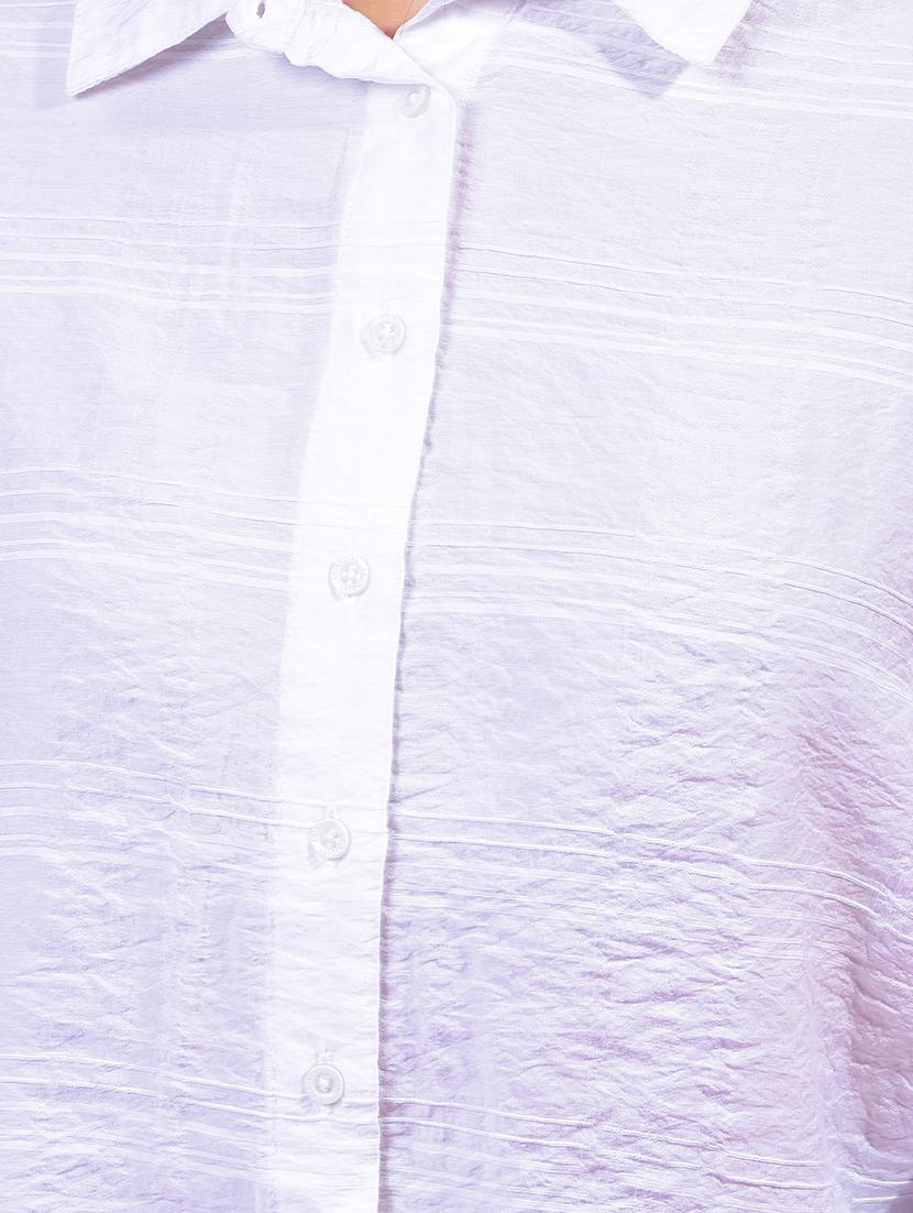 women solid collared long slevee relaxed fit shirt - 21957010 - Standard Image - 4