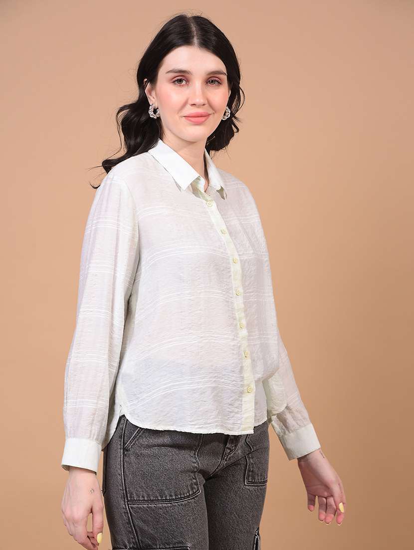 women self designed collared long sleeve regular fit shirt - 21957015 -  Standard Image - 1