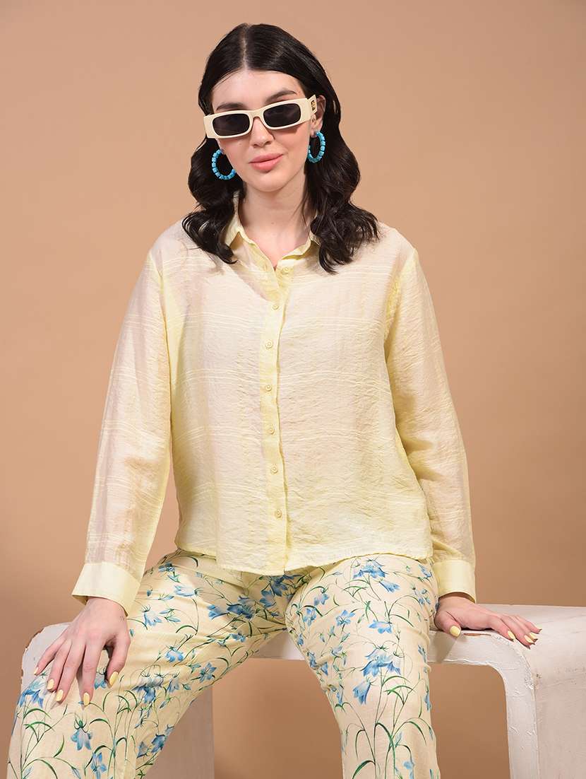 women self designed collared long sleeve regular fit shirt