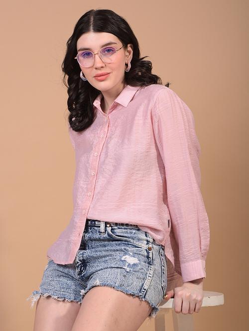 women solid collared long sleeve regular fit shirt - 21957017 - Standard Image - 0