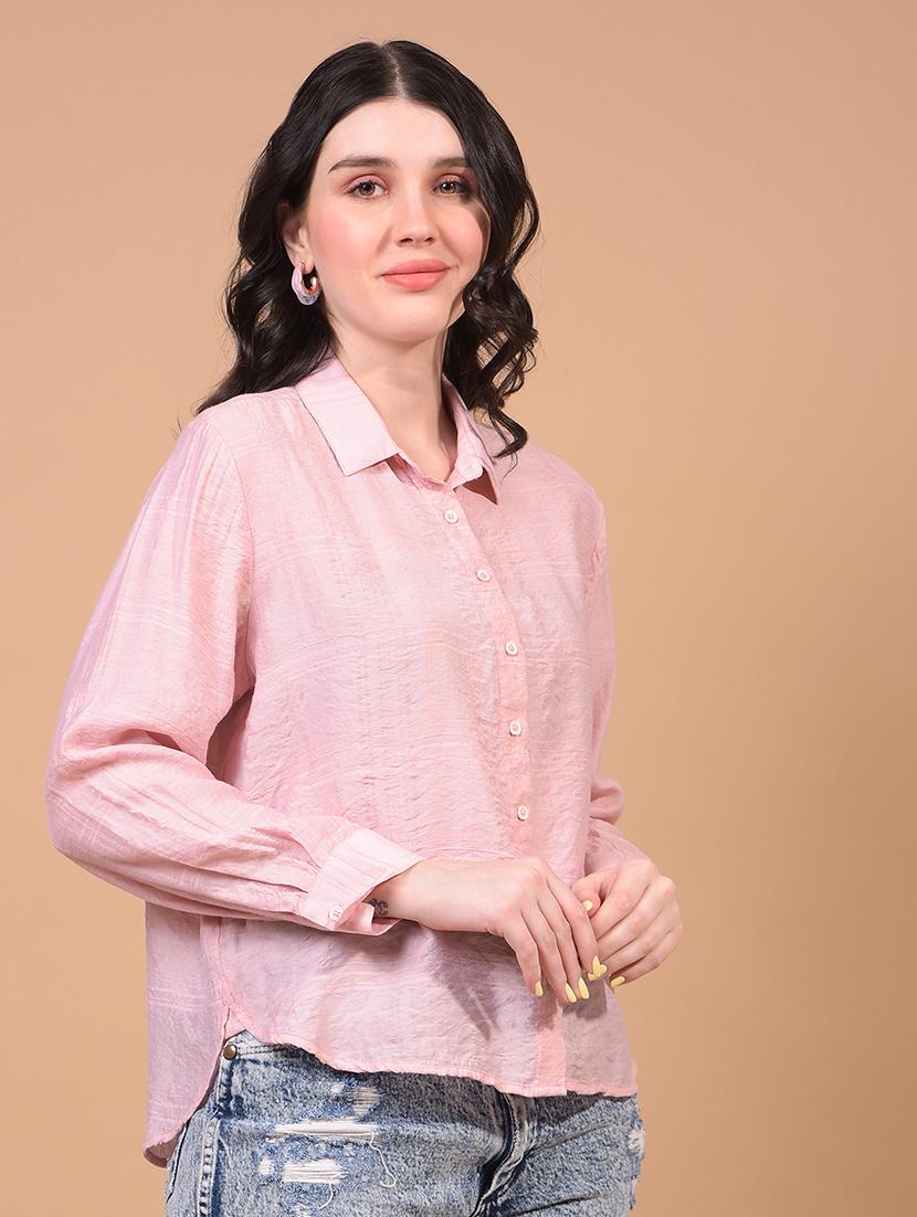 women solid collared long sleeve regular fit shirt - 21957017 -  Standard Image - 1