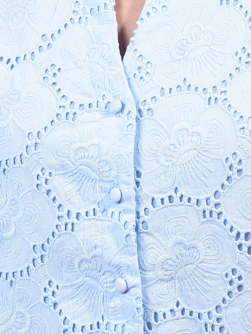 women collared long sleeve crop schiffli shirt - 21957025 -  Standard Image - 4