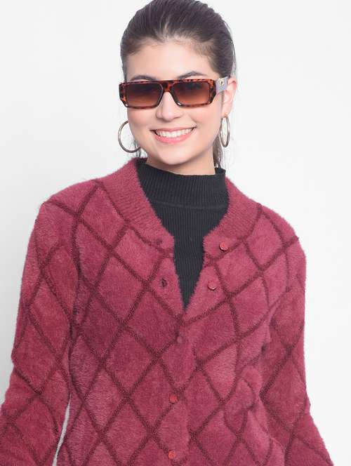 diamond pattern buttoned closure winter cardigan - 21957030 - Standard Image - 0