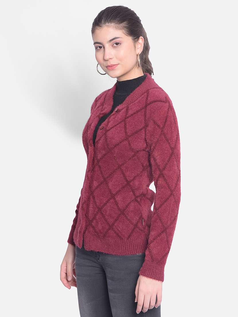 diamond pattern buttoned closure winter cardigan - 21957030 - Standard Image - 1