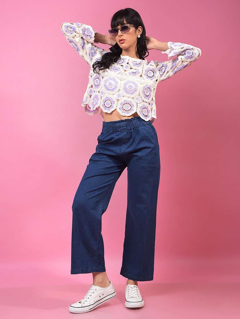 women lavender long sleeve crop crochet top - 21957037 -  Standard Image - 4