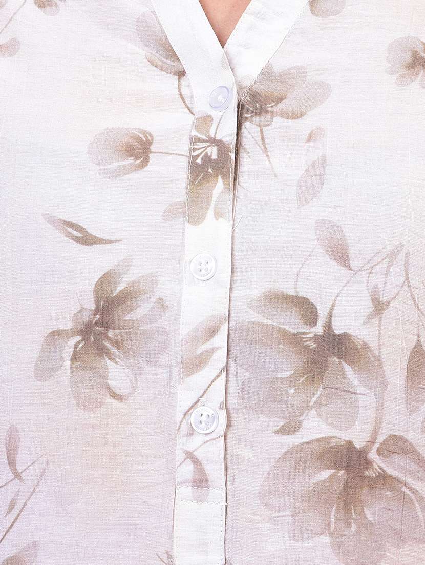 women off white floral print mandarin neck top - 21957038 - Standard Image - 4