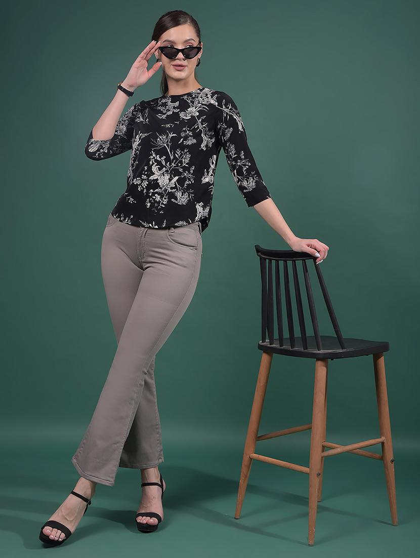 women black floral print three quarter sleeve top - 21957047 - Standard Image - 4