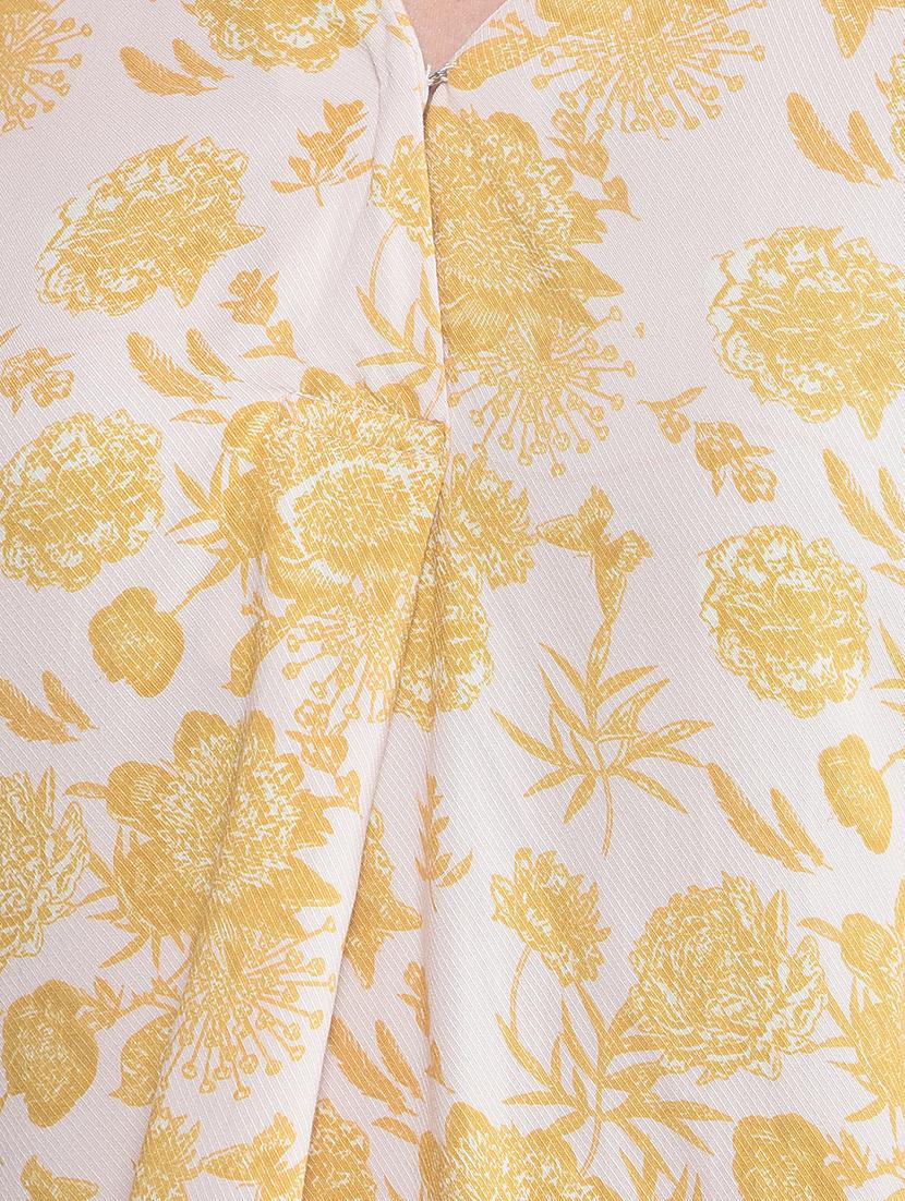 women yellow floral print mandarin neck top - 21957048 - Standard Image - 4