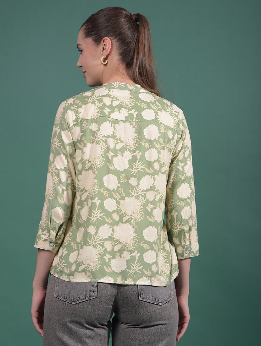 women green floral print mandarin neck top - 21957049 - Standard Image - 4