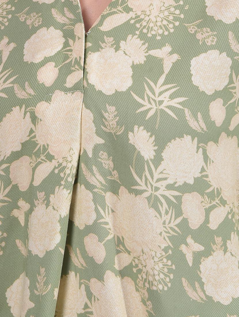 women green floral print mandarin neck top - 21957049 - Standard Image - 6