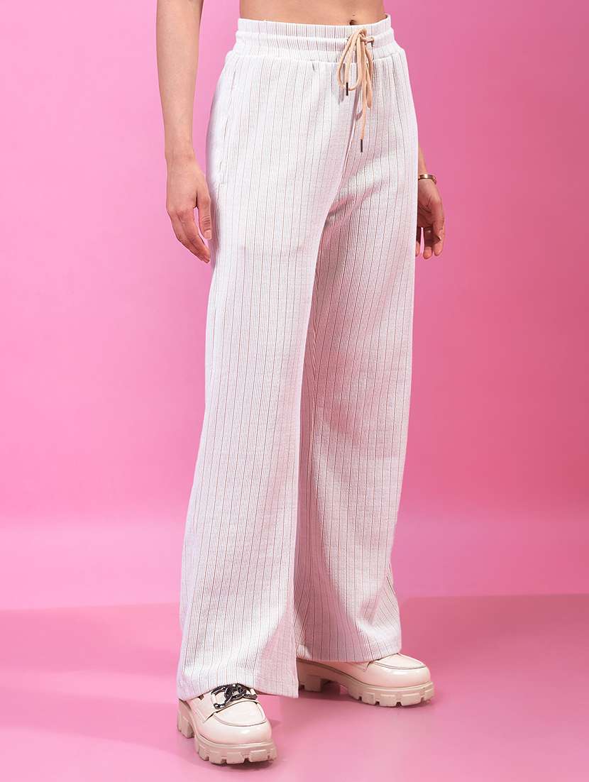 women white solid high rise straight trouser - 21957052 -  Standard Image - 1