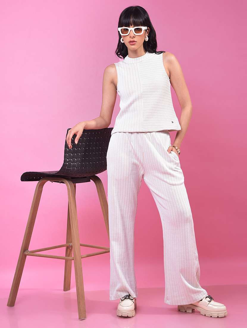 women white solid high rise straight trouser - 21957052 -  Standard Image - 4