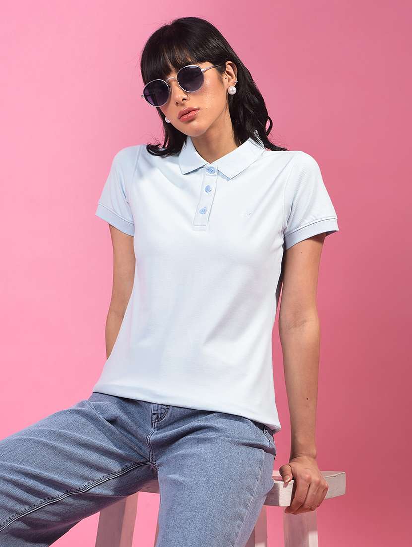 women solid short sleeve regular fit polo t-shirt