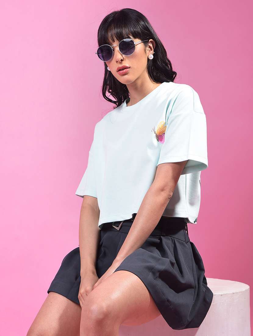 women printed short sleeve oversized crop t-shirt - 21957063 -  Standard Image - 1