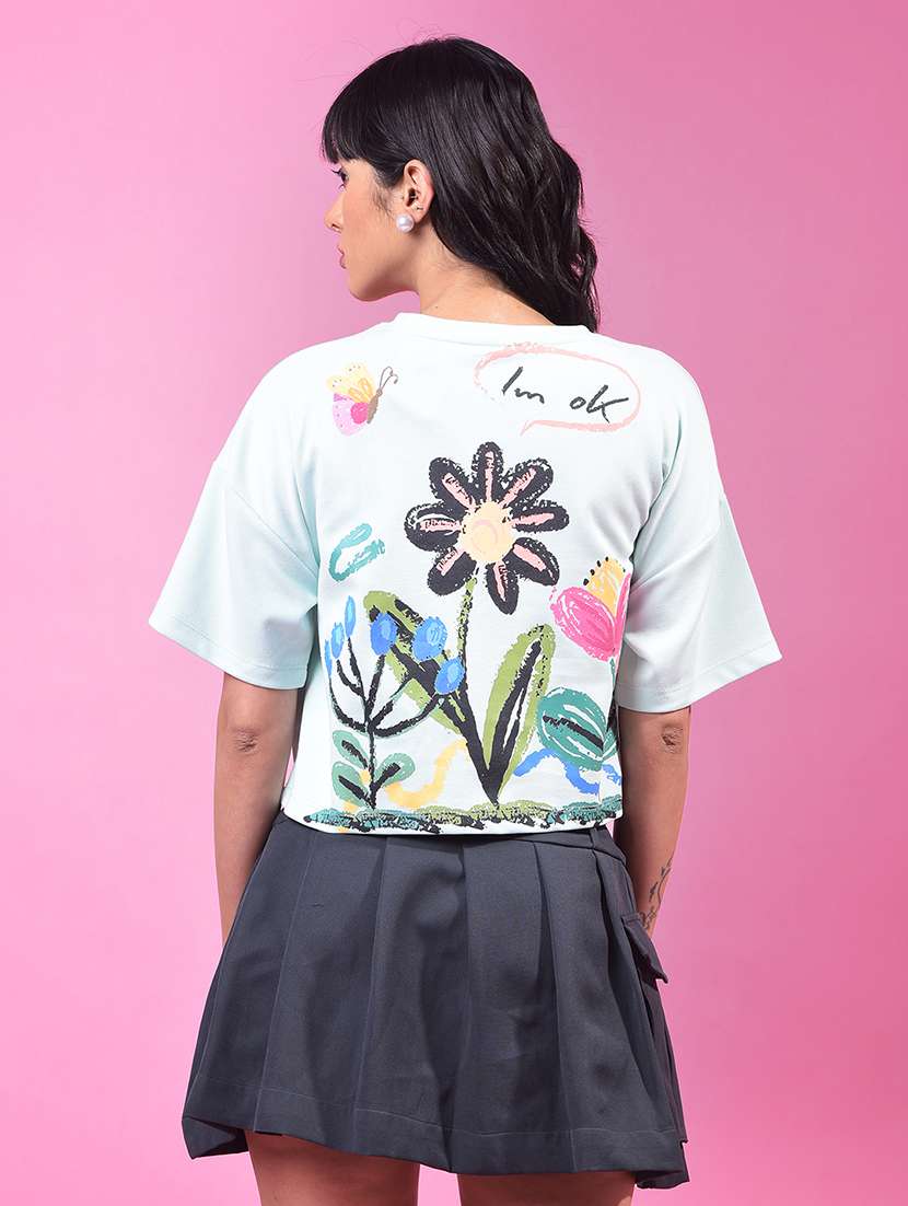 women printed short sleeve oversized crop t-shirt - 21957063 -  Standard Image - 4