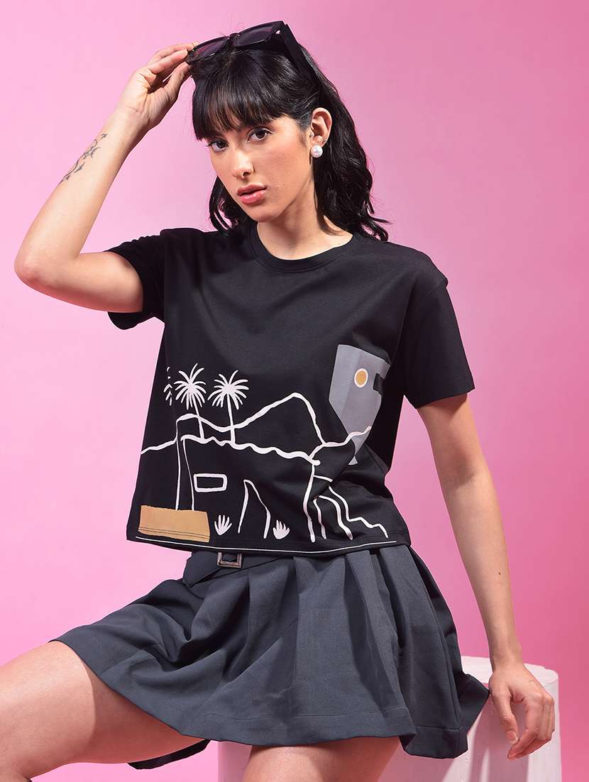 women printed short sleeve crop t-shirt