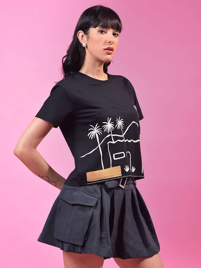 women printed short sleeve crop t-shirt - 21957075 -  Standard Image - 1