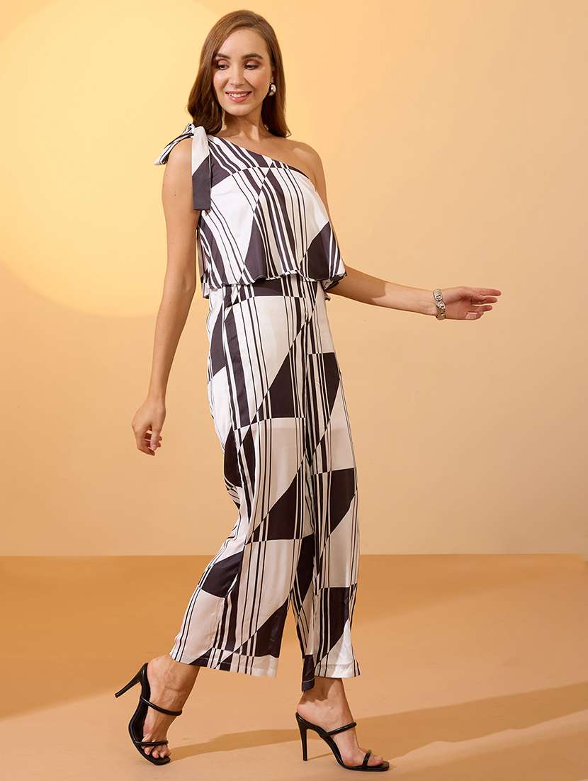 women white printed single shoulder jumpsuit - 21957330 -  Standard Image - 1