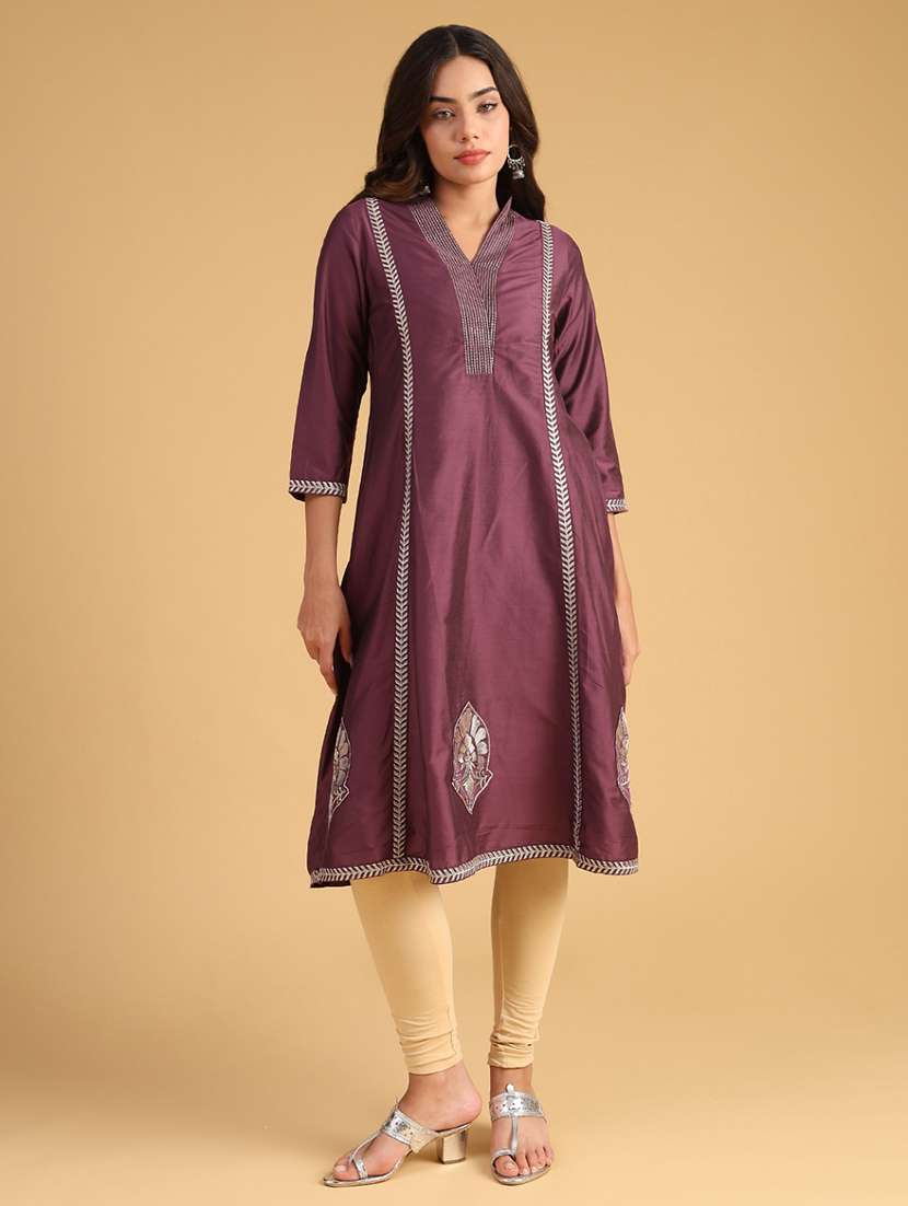 women embroidered three quarter sleeve a-line kurta - 21957339 -  Standard Image - 1
