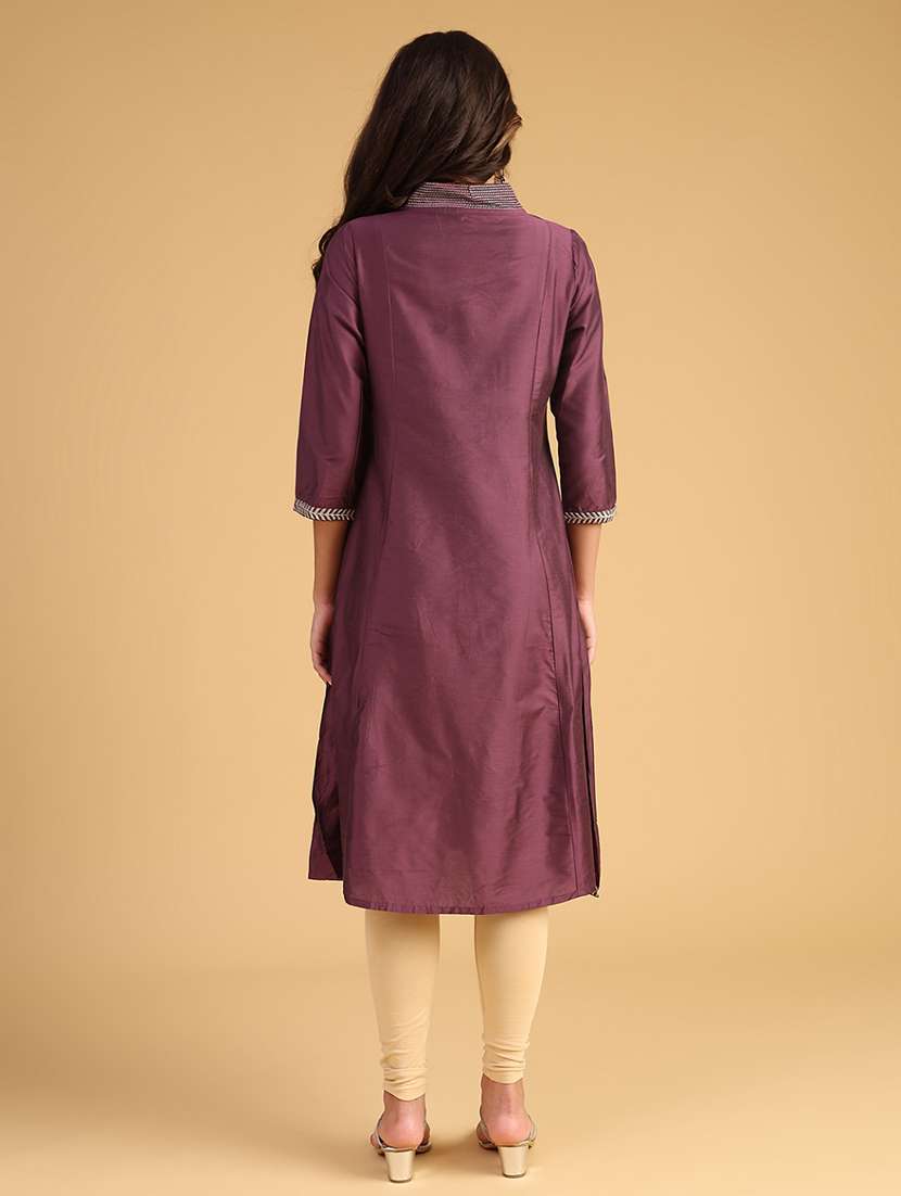 women embroidered three quarter sleeve a-line kurta - 21957339 -  Standard Image - 4