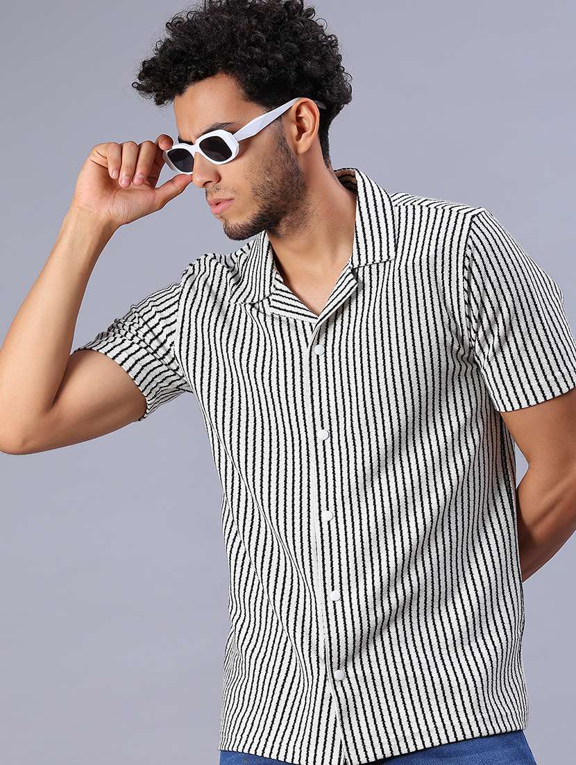 men striped long sleeve regular fit casual shirt