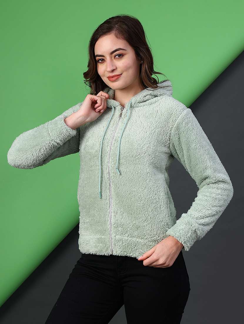 women solid long sleeve hooded sweatshirt - 21957697 -  Standard Image - 1