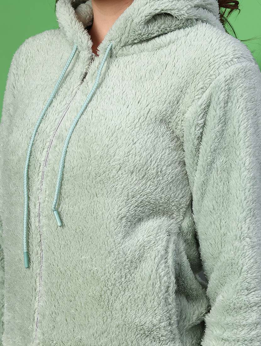 women solid long sleeve hooded sweatshirt - 21957697 -  Standard Image - 4