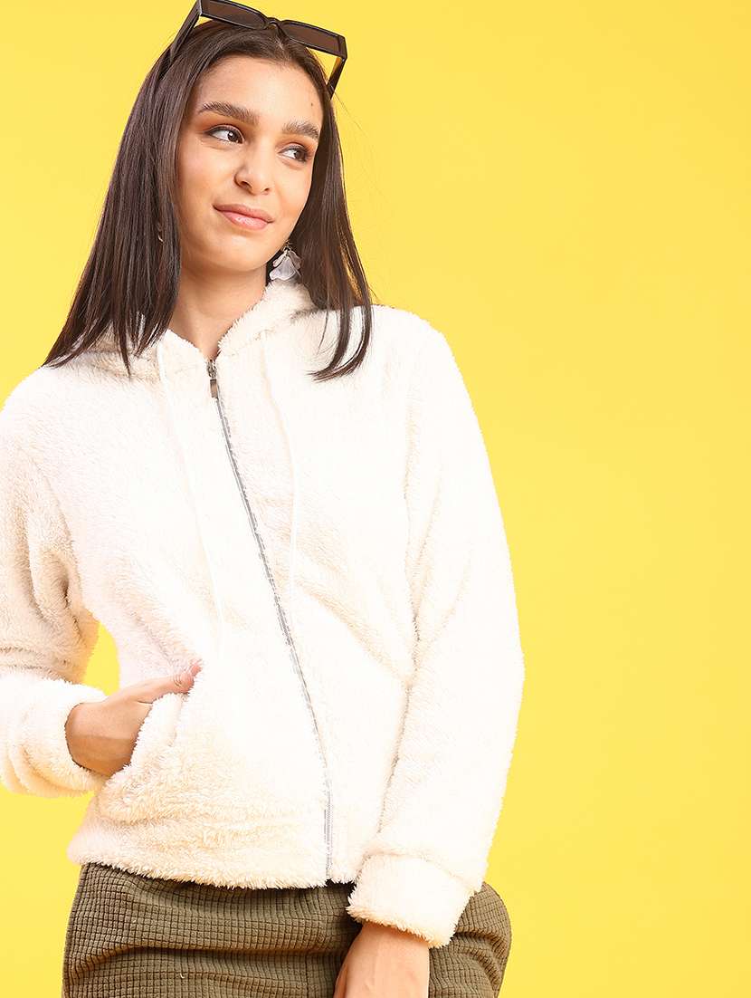 women solid long sleeve hooded sweatshirt