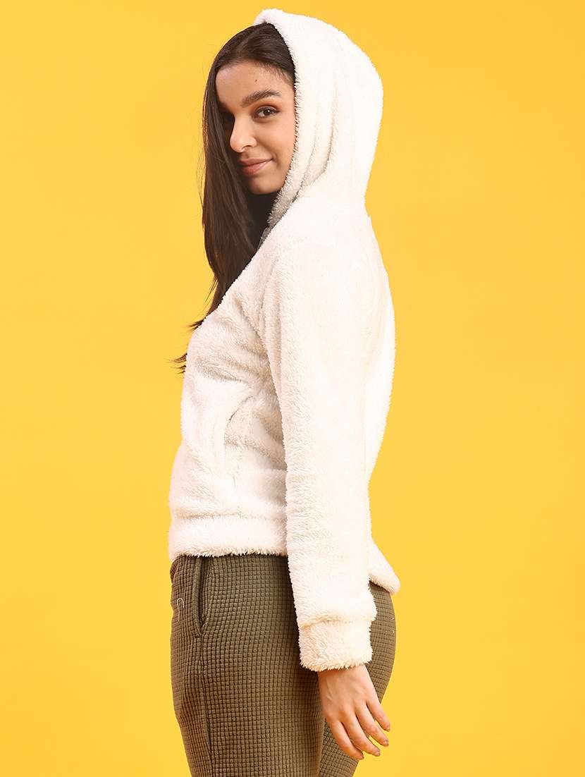 women solid long sleeve hooded sweatshirt - 21957699 -  Standard Image - 1