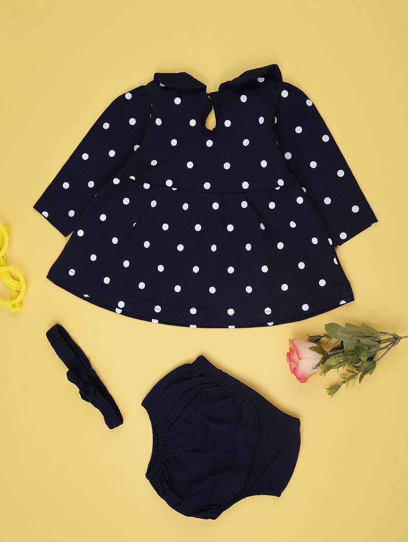 girls polka doted frock with blommer and hair band - 21957737 - Standard Image - 1