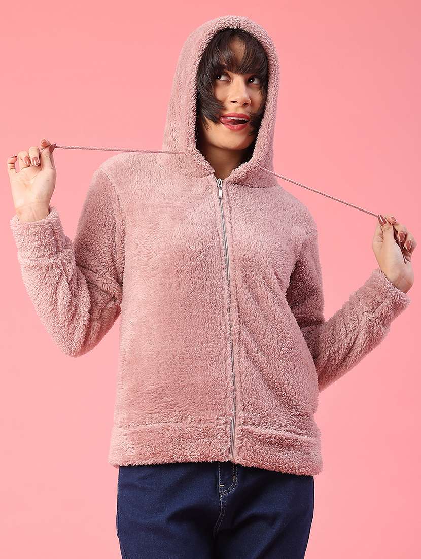 women solid long sleeve hooded sweatshirt - 21957748 -  Standard Image - 1