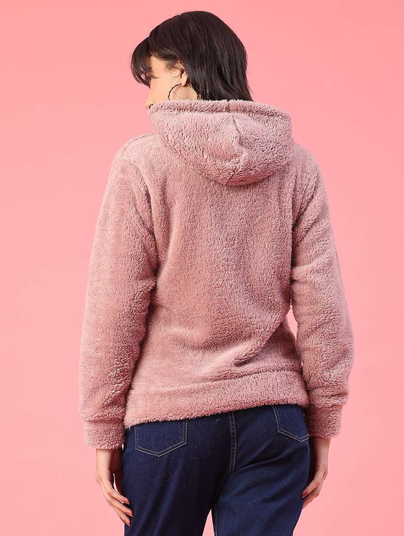 women solid long sleeve hooded sweatshirt - 21957748 -  Standard Image - 4