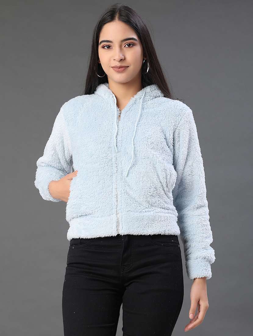 women solid long sleeve hooded sweatshirt - 21957749 -  Standard Image - 1