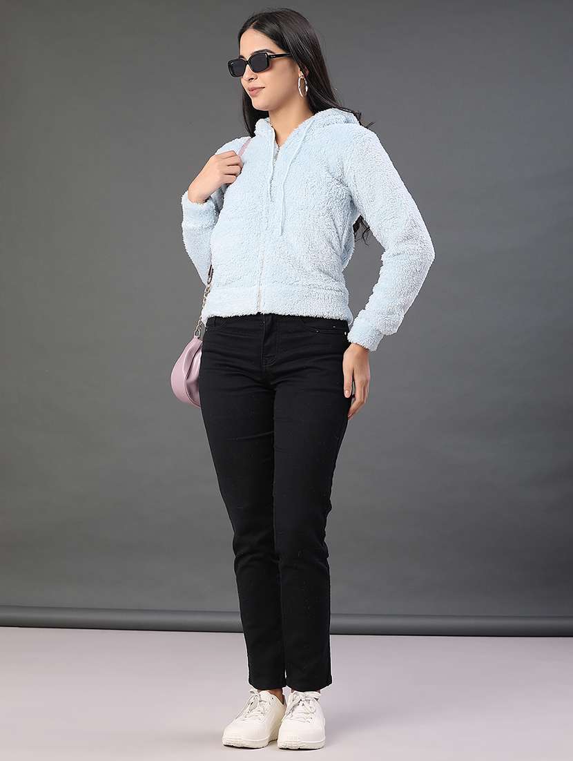 women solid long sleeve hooded sweatshirt - 21957749 -  Standard Image - 4