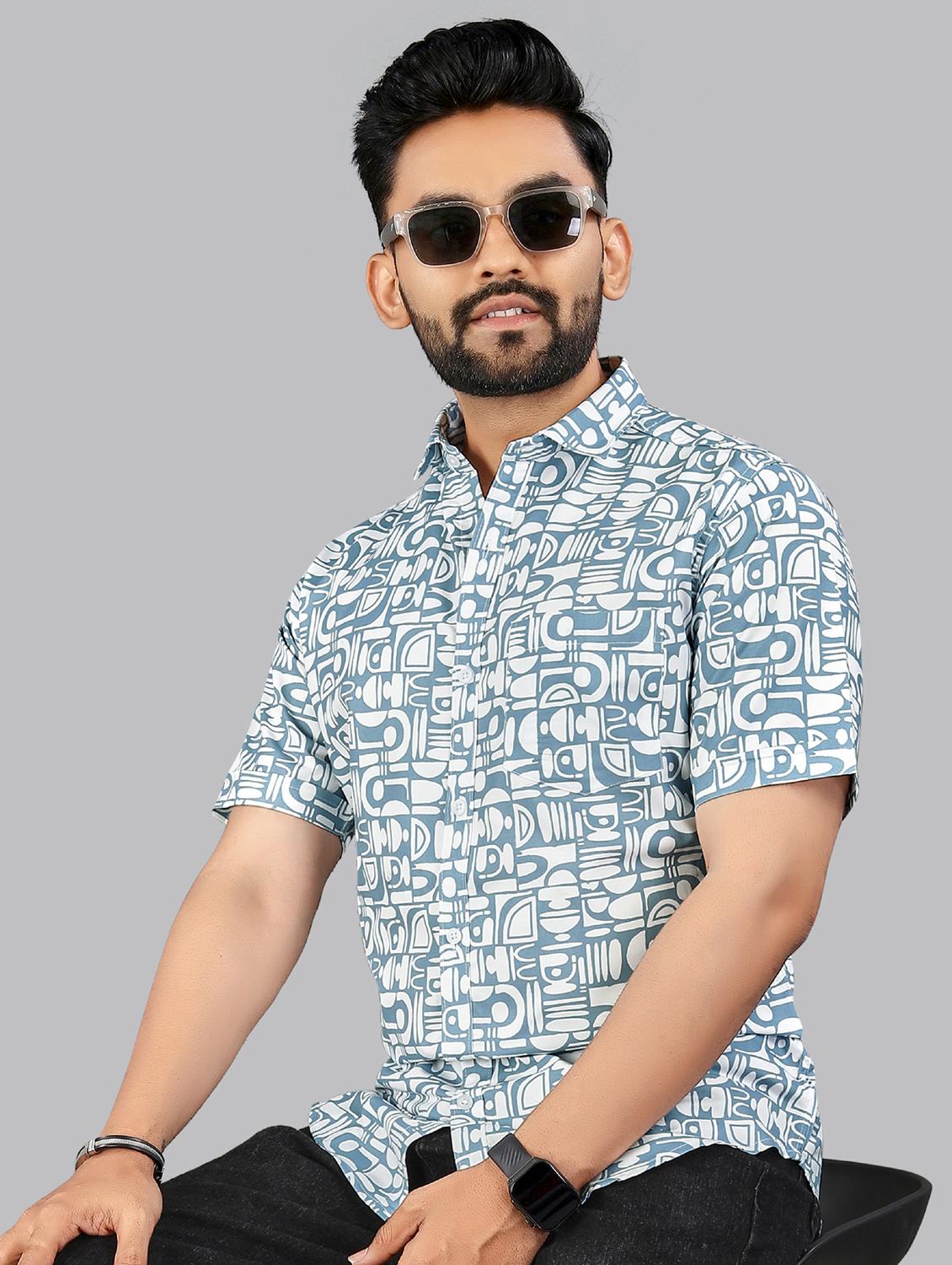men printed short sleeve regular fit casual shirt - 21957777 - Standard Image - 1
