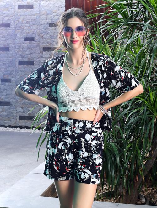women printed top and shorts co-ord set - 21957854 - Standard Image - 0