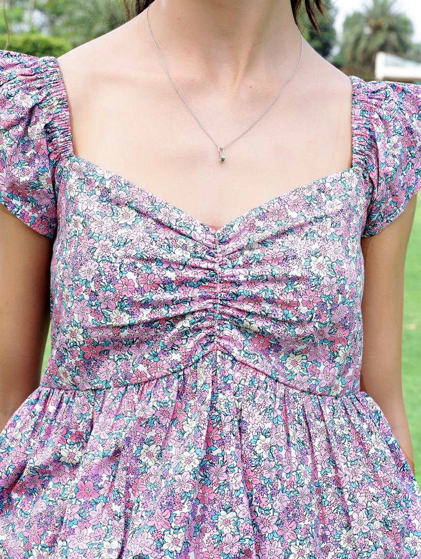 women floral print ruffle sleeve peplum top - 21957860 - Standard Image - 4